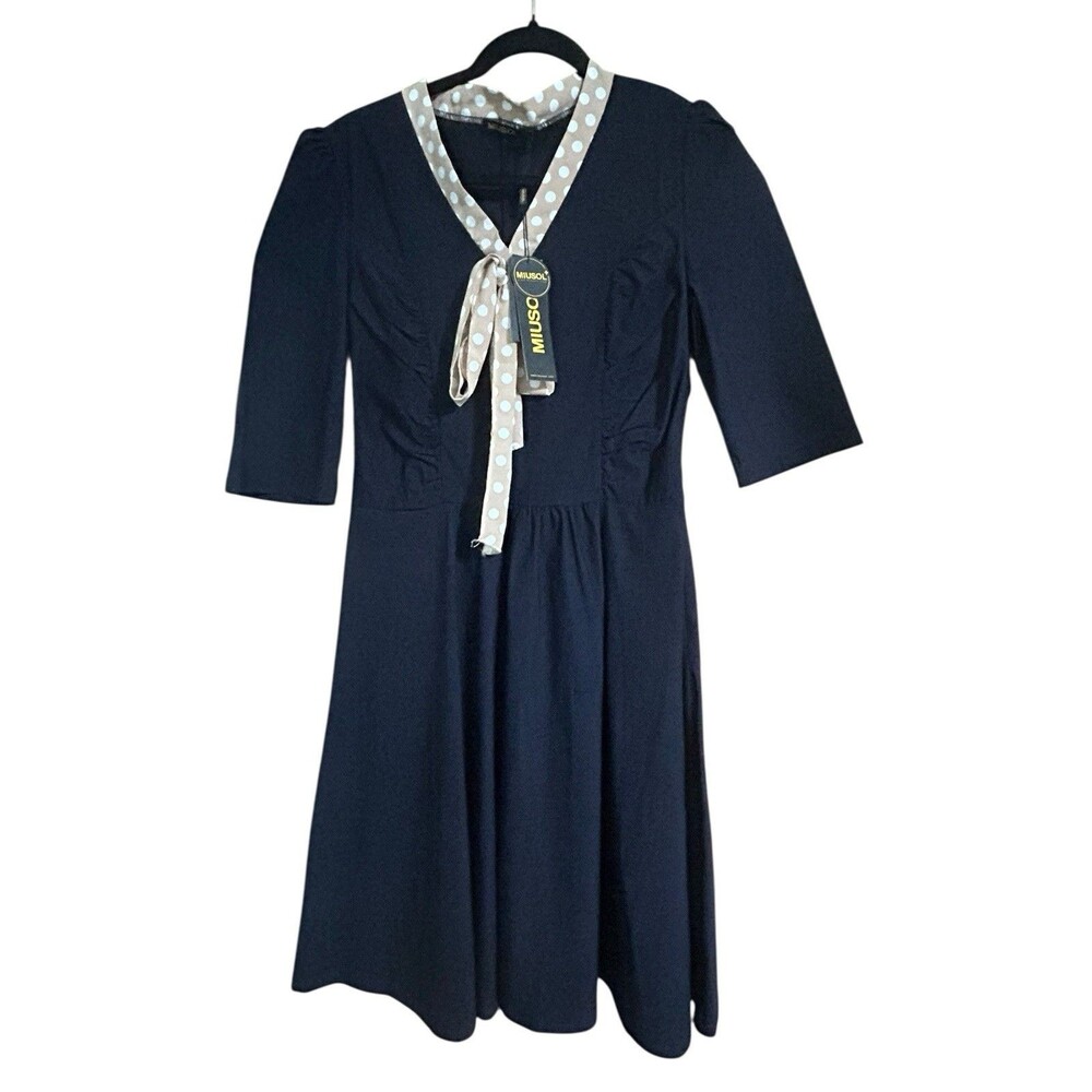 Miusol Women’s Fit and Flare A-line Vintage Style Dress 50s Bow Dots Size XL